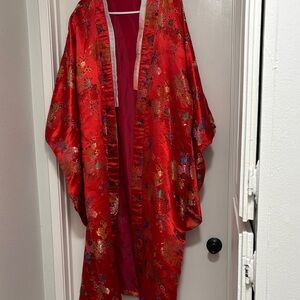 Vibrant Red Floral Women's Kimono Coat